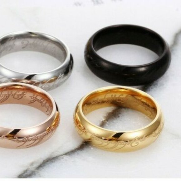 6mm Ring Lord of the Rings Black Plated Stainless Steel Engraved Unisex Gift - Picture 8 of 8